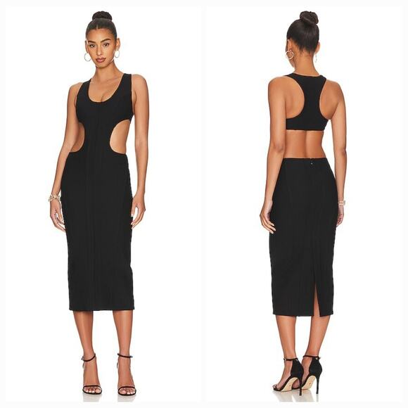 h:ours Zoraida Midi Dress in Black Medium - Picture 1 of 13